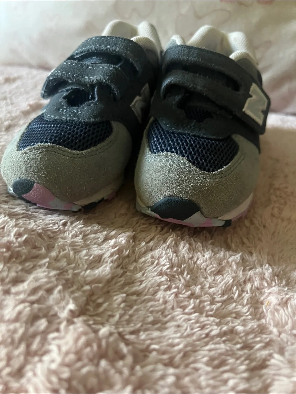 New Balance Kids blue and gray Green Velcro Sneakers
